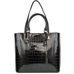 ДАМСКА ЕЛЕГАНТНА ЧАНТА-123-ЛАК-ЧЕРНА