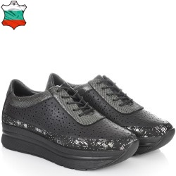 ДАМСКИ ОБУВКИ НА ПЛАТФОРМА ОТ ЕСТЕСТВЕНА КОЖА-4570-ЧЕРНО/БРОНЗОВО