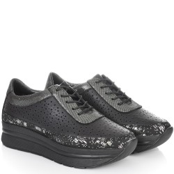 ДАМСКИ ОБУВКИ НА ПЛАТФОРМА ОТ ЕСТЕСТВЕНА КОЖА-4570-ЧЕРНО/БРОНЗОВО