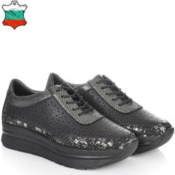 ДАМСКИ ОБУВКИ НА ПЛАТФОРМА ОТ ЕСТЕСТВЕНА КОЖА-4570-ЧЕРНО/БРОНЗОВО