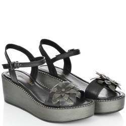 ДАМСКИ САНДАЛИ НА ПЛАТФОРМА ОТ ЕСТЕСТВЕНА КОЖА-4583-ЧЕРНИ