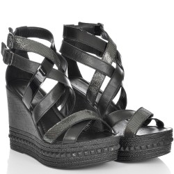 ДАМСКИ САНДАЛИ НА ПЛАТФОРМА ОТ ЕСТЕСТВЕНА КОЖА-4489-ЕФЕКТНИ-ЧЕРНИ
