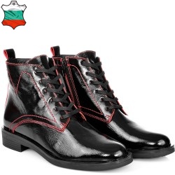 ДАМСКИ БОТИ ОТ ЕСТЕСТВЕН ЛАК-2091-ЧЕРНО/ЧЕРВЕНО