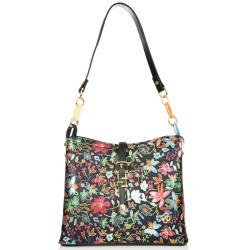 ДАМСКА ЕЛЕГАНТНА ЧАНТА-525-ЦВЕТЯ-ЧЕРНА