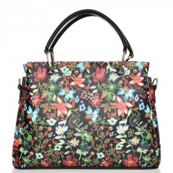 ДАМСКА ЕЛЕГАНТНА ЧАНТА НА ЦВЕТЯ-103-ЧЕРНА