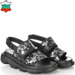 ДАМСКИ САНДАЛИ НА ПЛАТФОРМА ОТ ЕСТЕСТВЕНА КОЖА-E256-02-ЧЕРНИ