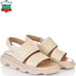 ДАМСКИ САНДАЛИ НА ПЛАТФОРМА ОТ ЕСТЕСТВЕНА КОЖА-E256-02-БЕЖОВИ