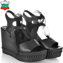 ДАМСКИ САНДАЛИ НА ПЛАТФОРМА ОТ ЕСТЕСТВЕНА КОЖА-4383-ЧЕРНИ