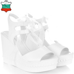 ДАМСКИ САНДАЛИ НА ПЛАТФОРМА ОТ ЕСТЕСТВЕНА КОЖА-4383-БЕЛИ