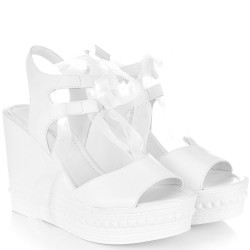 ДАМСКИ САНДАЛИ НА ПЛАТФОРМА ОТ ЕСТЕСТВЕНА КОЖА-4383-БЕЛИ