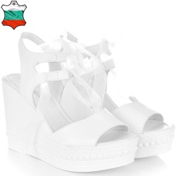 ДАМСКИ САНДАЛИ НА ПЛАТФОРМА ОТ ЕСТЕСТВЕНА КОЖА-4383-БЕЛИ