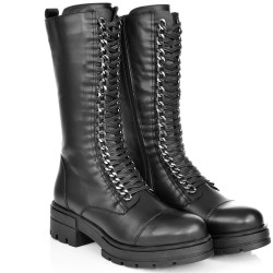 ДАМСКИ БОТУШИ С ВРЪЗКИ ОТ ЕСТЕСТВЕНА КОЖА-AMAYA 146-ЧЕРНИ