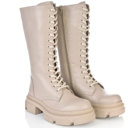 ДАМСКИ БОТУШИ С ВРЪЗКИ ОТ ЕСТЕСТВЕНА КОЖА-TIFFANY 08-БЕЖОВИ