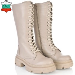 ДАМСКИ БОТУШИ С ВРЪЗКИ ОТ ЕСТЕСТВЕНА КОЖА-TIFFANY 08-БЕЖОВИ