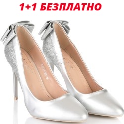 ДАМСКИ ОБУВКИ НА ТОК С ПАНДЕЛКА-88411-СРЕБЪРНИ