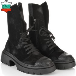 ДАМСКИ АСИМЕТРИЧНИ БОТИ ОТ ЕСТЕСТВЕН ВЕЛУР-ASTRA23-231-ЧЕРНИ