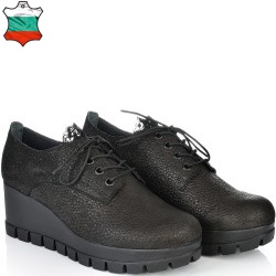 ДАМСКИ ОБУВКИ НА ПЛАТФОРМА ОТ ЕСТЕСТВЕНА КОЖА С ДАНТЕЛА-D3090A-ЧЕРНИ