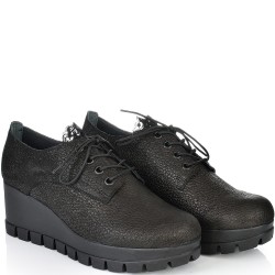 ДАМСКИ ОБУВКИ НА ПЛАТФОРМА ОТ ЕСТЕСТВЕНА КОЖА С ДАНТЕЛА-D3090A-ЧЕРНИ