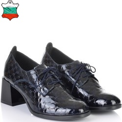 ДАМСКИ ОБУВКИ НА ТОК ОТ ЕСТЕСТВЕН ЕФЕКТЕН ЛАК-JANET2-853-ТЪМНО СИНИ