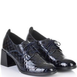 ДАМСКИ ОБУВКИ НА ТОК ОТ ЕСТЕСТВЕН ЕФЕКТЕН ЛАК-JANET2-853-ТЪМНО СИНИ