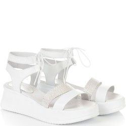 ДАМСКИ САНДАЛИ НА ПЛАТФОРМА С ВРЪЗКИ  ОТ ЕСТЕСТВЕНА КОЖА-236162-1178-БЕЛИ
