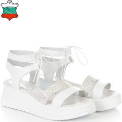 ДАМСКИ САНДАЛИ НА ПЛАТФОРМА С ВРЪЗКИ  ОТ ЕСТЕСТВЕНА КОЖА-236162-1178-БЕЛИ