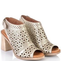 ДАМСКИ САНДАЛИ НА ТОК ОТ ЕСТЕСТВЕНА ЕФЕКТНА КОЖА-D4018-ЗЛАТНИ