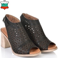 ДАМСКИ САНДАЛИ НА ТОК ОТ ЕСТЕСТВЕНА ЕФЕКТНА КОЖА-D4018-ЧЕРНИ