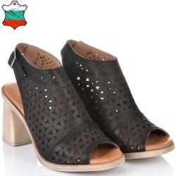 ДАМСКИ САНДАЛИ НА ТОК ОТ ЕСТЕСТВЕНА ЕФЕКТНА КОЖА-D4018-ЧЕРНИ