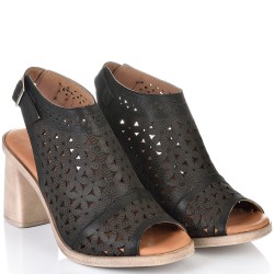 ДАМСКИ САНДАЛИ НА ТОК ОТ ЕСТЕСТВЕНА ЕФЕКТНА КОЖА-D4018-ЧЕРНИ
