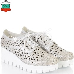 ДАМСКИ ОБУВКИ НА ПЛАТФОРМА ОТ ЕФЕКТНА ЕСТЕСТВЕНА КОЖА-D3032A-СРЕБЪРНИ