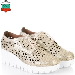 ДАМСКИ ОБУВКИ НА ПЛАТФОРМА ОТ ЕФЕКТНА ЕСТЕСТВЕНА КОЖА-D3032A-ЗЛАТНИ