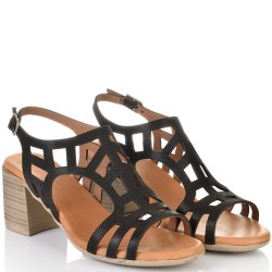 ДАМСКИ САНДАЛИ НА ТОК ОТ ЕСТЕСТВЕНА ЕФЕКТНА КОЖА-D2084-ЧЕРНИ