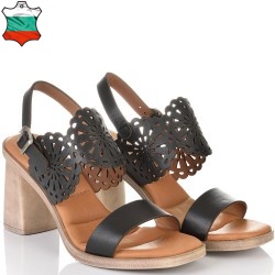 ДАМСКИ САНДАЛИ НА ТОК ОТ ЕСТЕСТВЕНА КОЖА-D3043-ЧЕРНИ