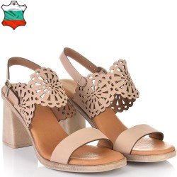 ДАМСКИ САНДАЛИ НА ТОК ОТ ЕСТЕСТВЕНА КОЖА-D3043-ПУДРА