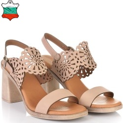 ДАМСКИ САНДАЛИ НА ТОК ОТ ЕСТЕСТВЕНА КОЖА-D3043-ПУДРА