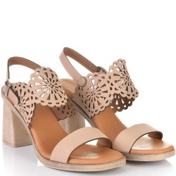 ДАМСКИ САНДАЛИ НА ТОК ОТ ЕСТЕСТВЕНА КОЖА-D3043-ПУДРА