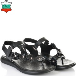 ДАМСКИ САНДАЛИ ОТ ЕСТЕСТВЕНА КОЖА И ЦВЕТЯ-C140-450-ЧЕРНИ