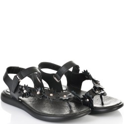 ДАМСКИ САНДАЛИ ОТ ЕСТЕСТВЕНА КОЖА И ЦВЕТЯ-C140-450-ЧЕРНИ