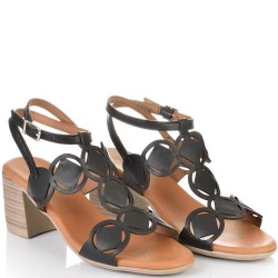 ДАМСКИ САНДАЛИ НА ТОК ОТ ЕСТЕСТВЕНА КОЖА-D4019-ЧЕРНИ