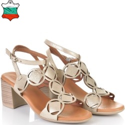 ДАМСКИ САНДАЛИ НА ТОК ОТ ЕФЕКТНА ЕСТЕСТВЕНА КОЖА-D4019-ЗЛАТНИ