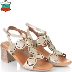 ДАМСКИ САНДАЛИ НА ТОК ОТ ЕФЕКТНА ЕСТЕСТВЕНА КОЖА-D4019-ЗЛАТНИ