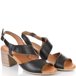 ДАМСКИ САНДАЛИ НА ТОК ОТ ЕСТЕСТВЕНА КОЖА-D5006-ЧЕРНИ