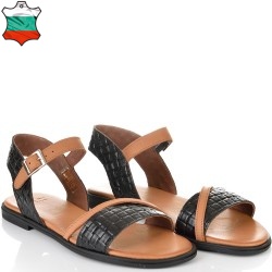 ДАМСКИ САНДАЛИ НА РАВНО ХОДИЛО ОТ ЕФЕКТНА ЕСТЕСТВЕНА КОЖА-TERESA 09-ЧЕРНИ