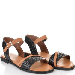 ДАМСКИ САНДАЛИ НА РАВНО ХОДИЛО ОТ ЕФЕКТНА ЕСТЕСТВЕНА КОЖА-TERESA 09-ЧЕРНИ