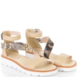 ДАМСКИ САНДАЛИ ОТ ЕСТЕСТВЕНА КОЖА-22225-1003-БЕЖОВО/КАФЯВО