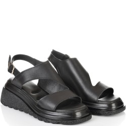 ДАМСКИ САНДАЛИ НА ПЛАТФОРМА ОТ ЕСТЕСТВЕНА КОЖА-5095-ЧЕРНИ