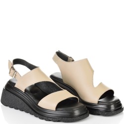 ДАМСКИ САНДАЛИ НА ПЛАТФОРМА ОТ ЕСТЕСТВЕНА КОЖА-5095-ТАУПЕ