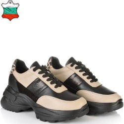 ДАМСКИ КЕЦОВЕ ОТ ЕСТЕСТВЕНА КОЖА-D6065-БЕЖОВО/ЧЕРНО