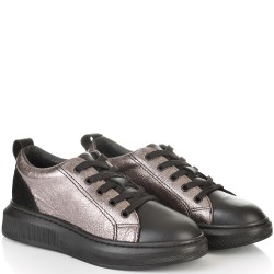 ДАМСКИ КЕЦОВЕ ОТ ЕСТЕСТВЕНА КОЖА-4078-ЧЕРНО/БРОНЗОВО